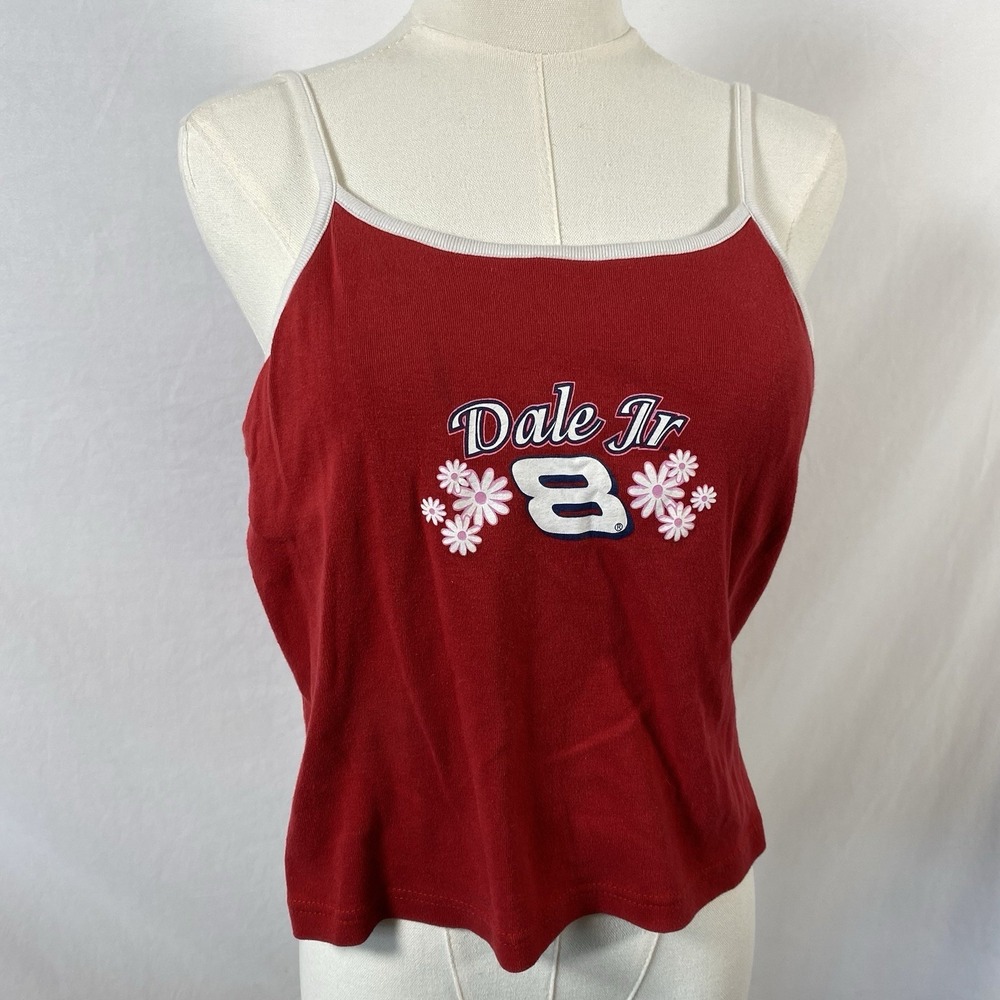 Dale Jr 8 Red White Cropped Cami Tank Top Size Medium Y2K Vintage Sporty